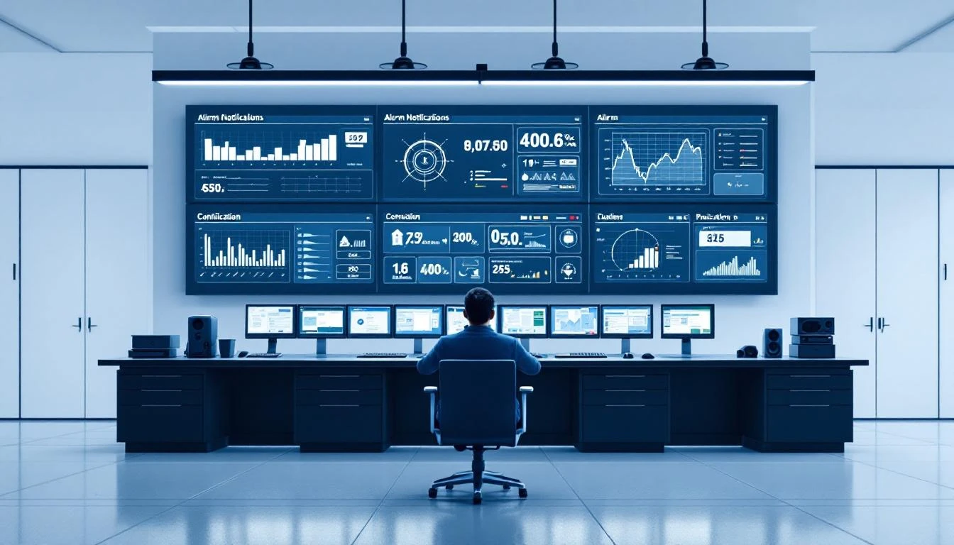 Manufacturing control room with alarm management displays