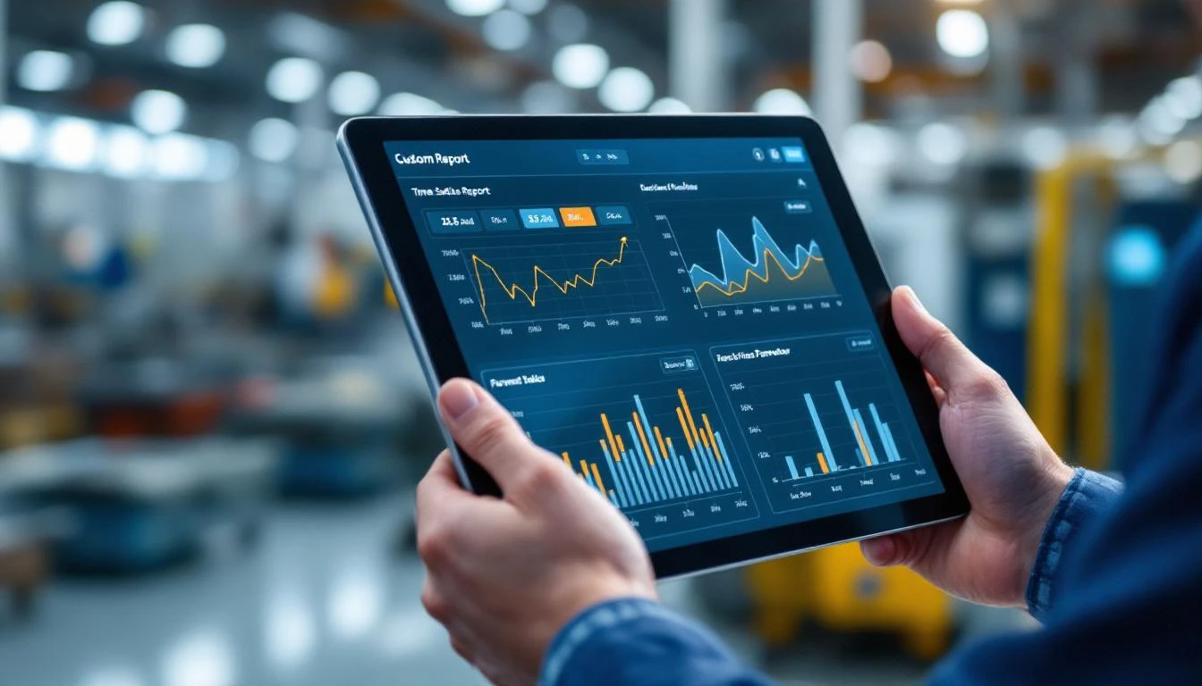 Manufacturing engineer analyzing custom machine data reports