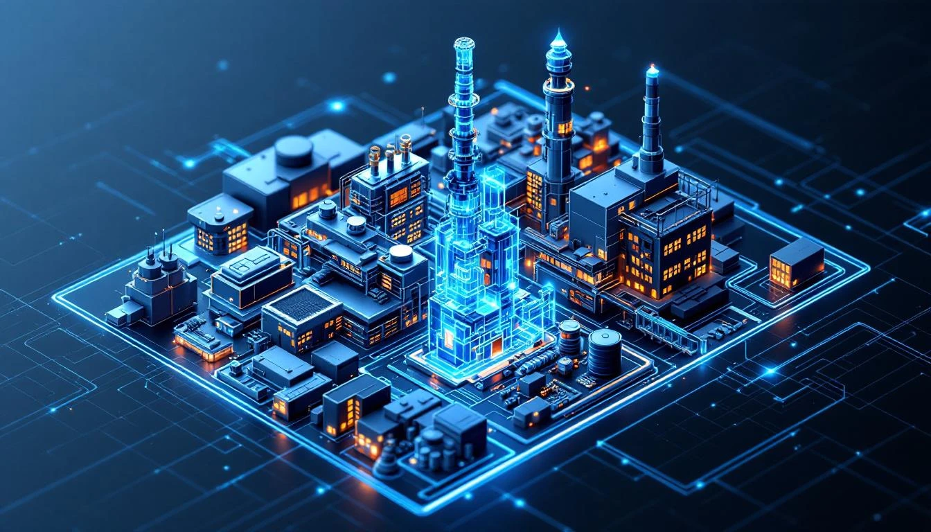 Digital twin 3D model of an industrial factory with real-time data visualization