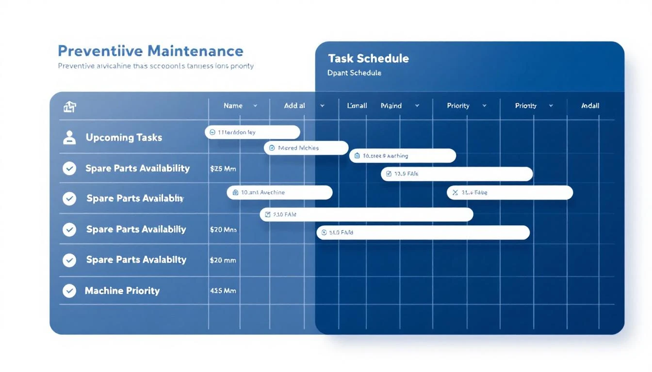 Preventive maintenance schedule with spare parts availability and machine priority