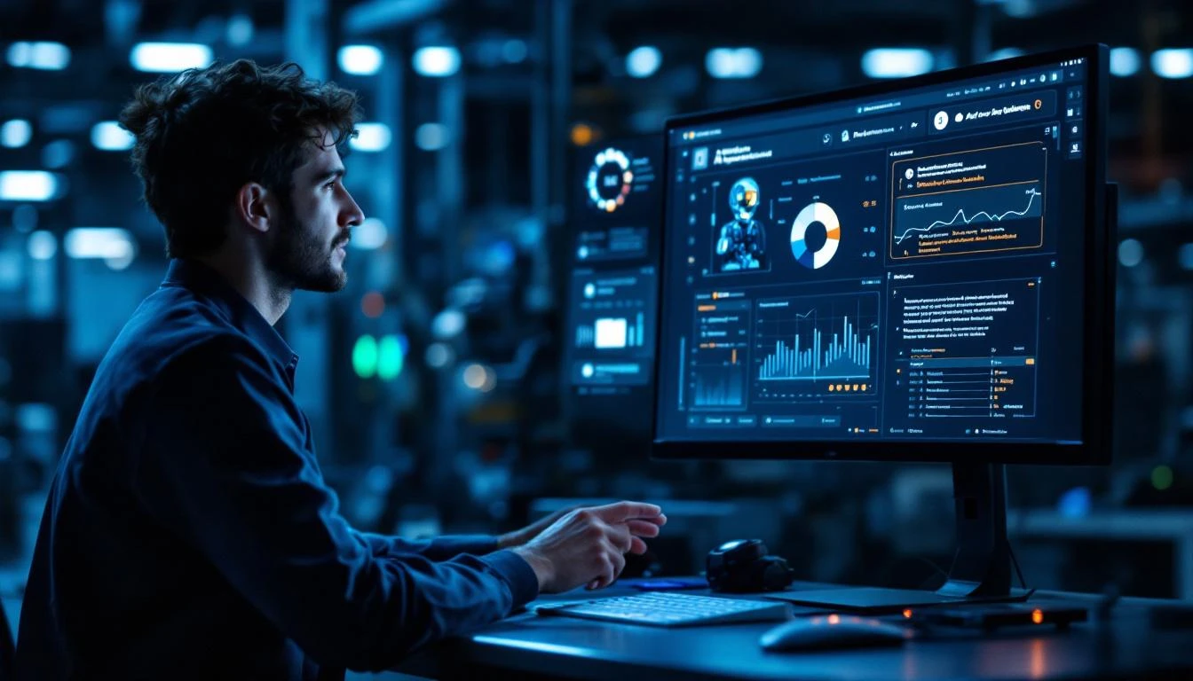 Manufacturing engineer interacting with AI assistant for maintenance predictions