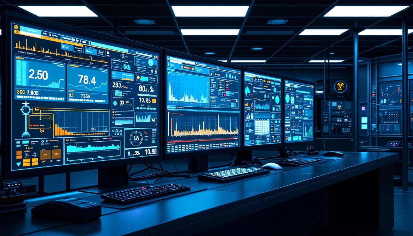 Chemical plant control room with digital monitoring