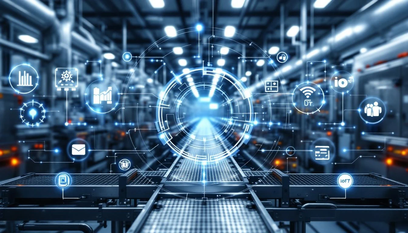 Food and beverage manufacturing plant with IoT sensors on production line
