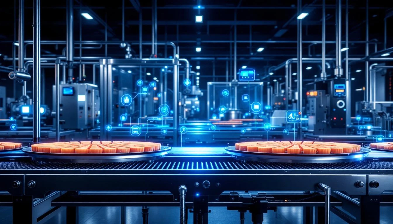 Food and beverage factory production line with IoT monitoring