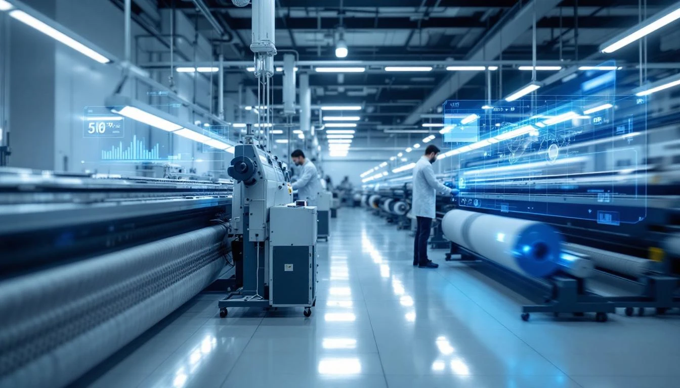 Textile manufacturing facility with IoT monitoring on looms and spinning machines