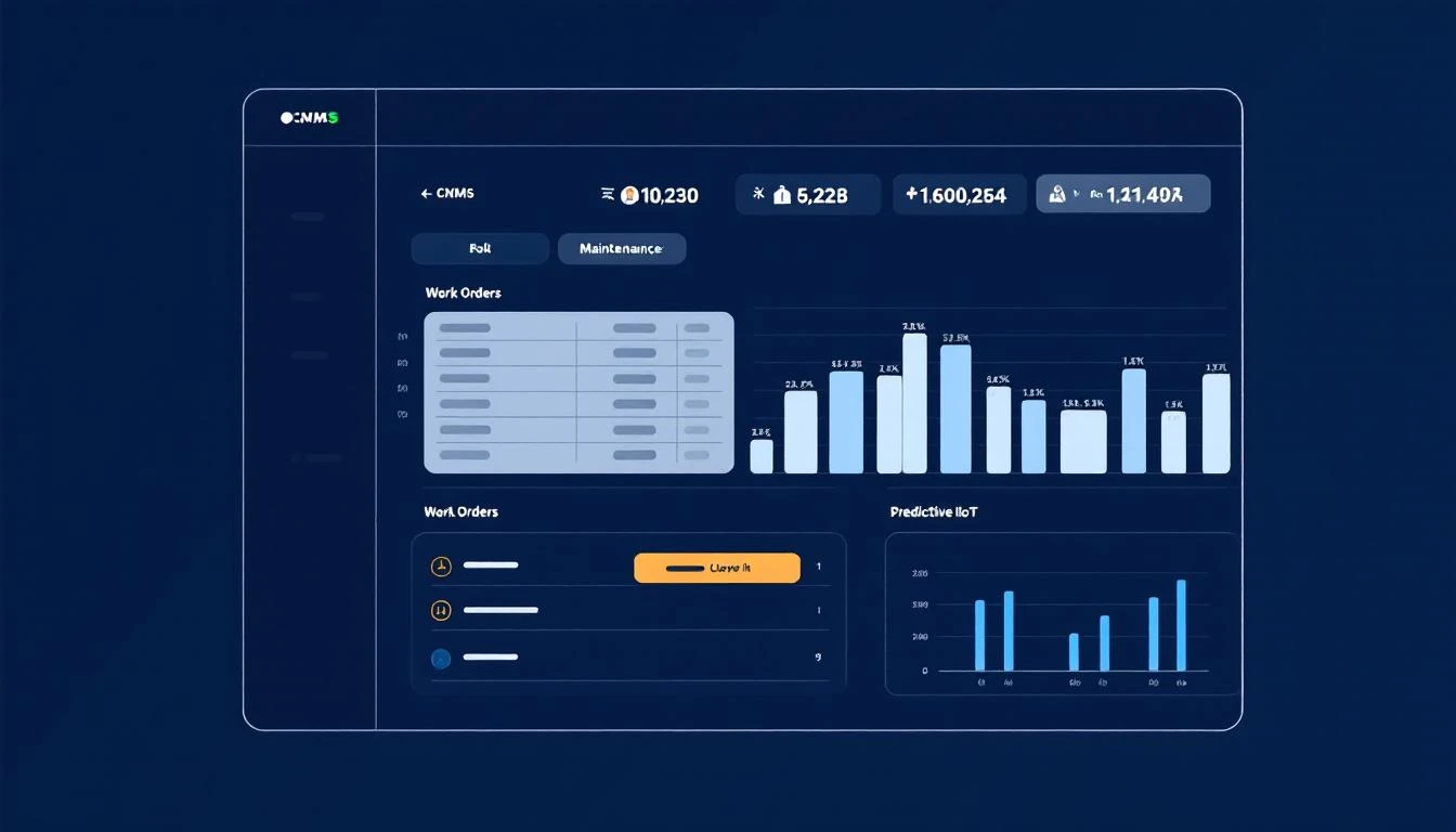 CMMS software dashboard showing work orders and maintenance scheduling versus predictive IIoT platform