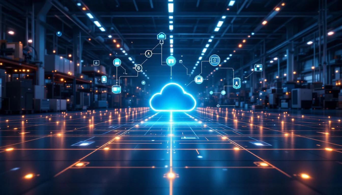 Factory floor with IoT edge devices and cloud connectivity