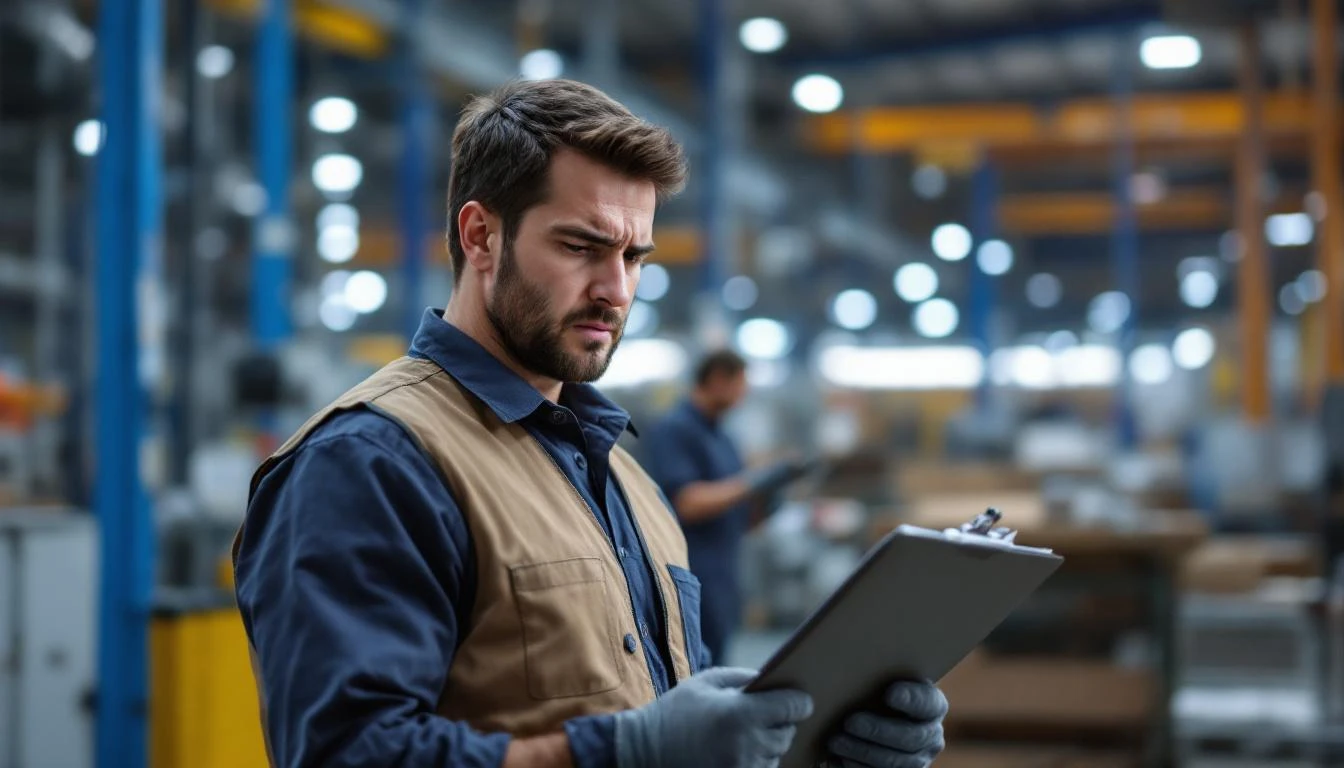 Worker doing manual data collection on factory floor