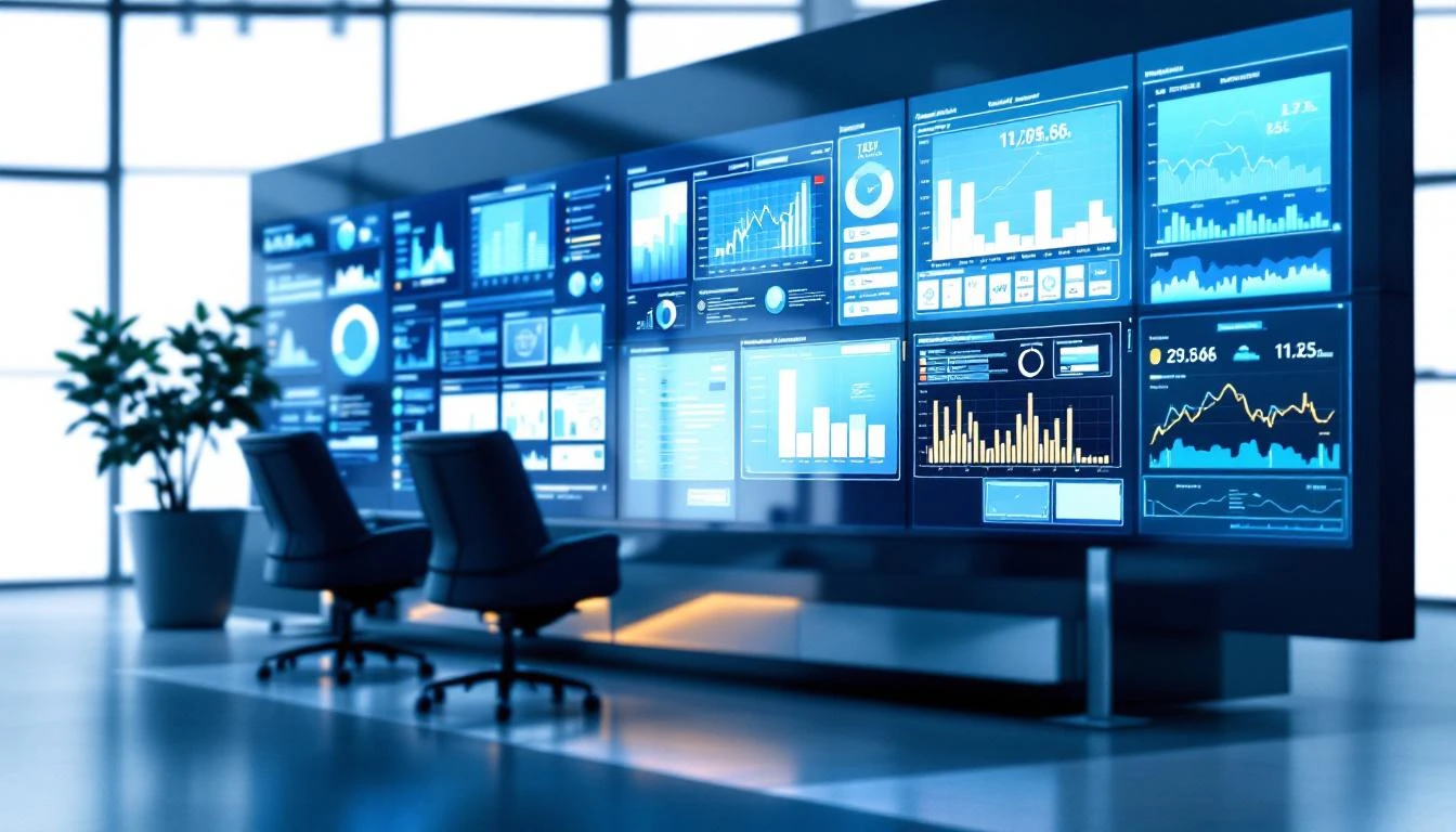 Smart factory control room with integrated MES and IIoT dashboards