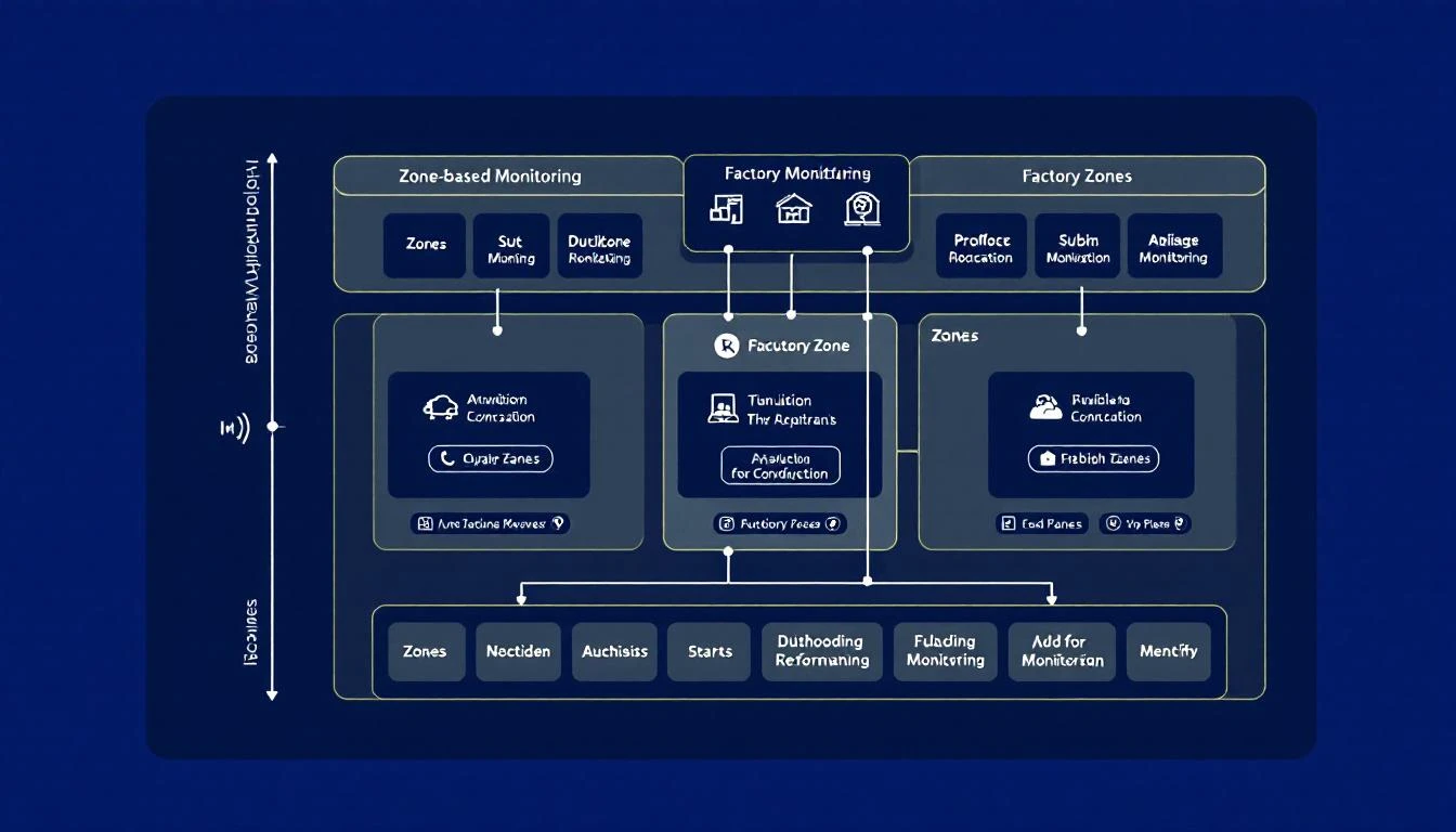 Zone-based monitoring architecture showing hierarchical location and zone structure