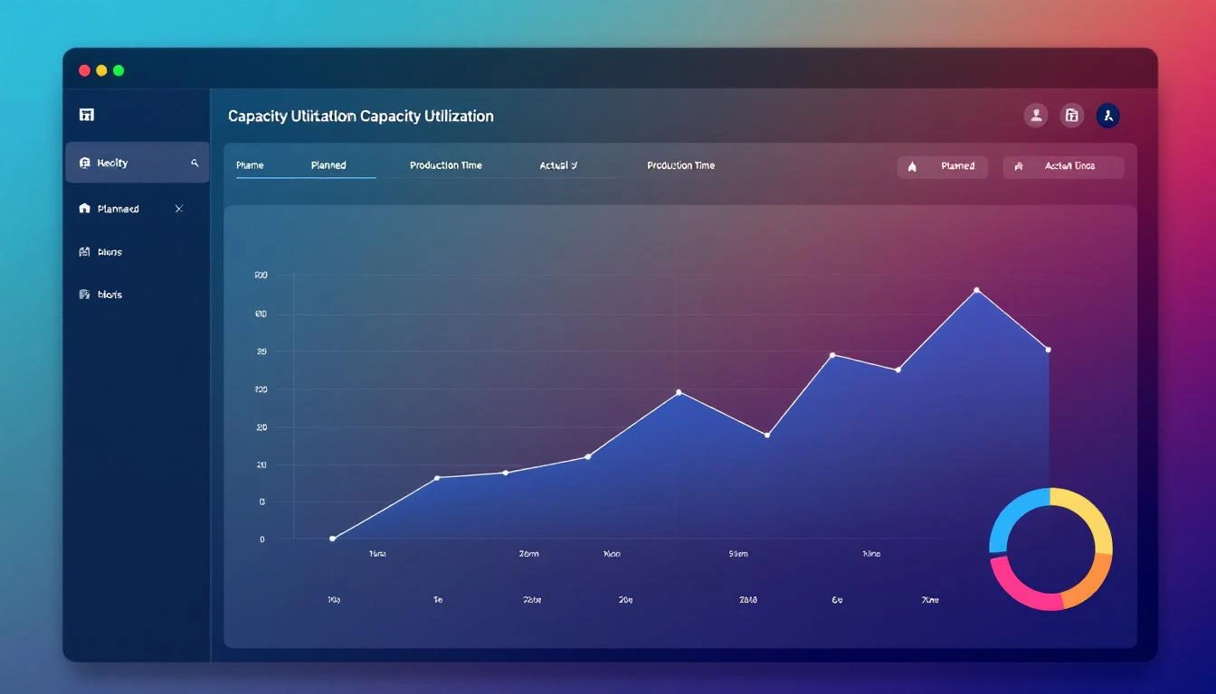 Capacity utilization dashboard showing planned vs actual production time