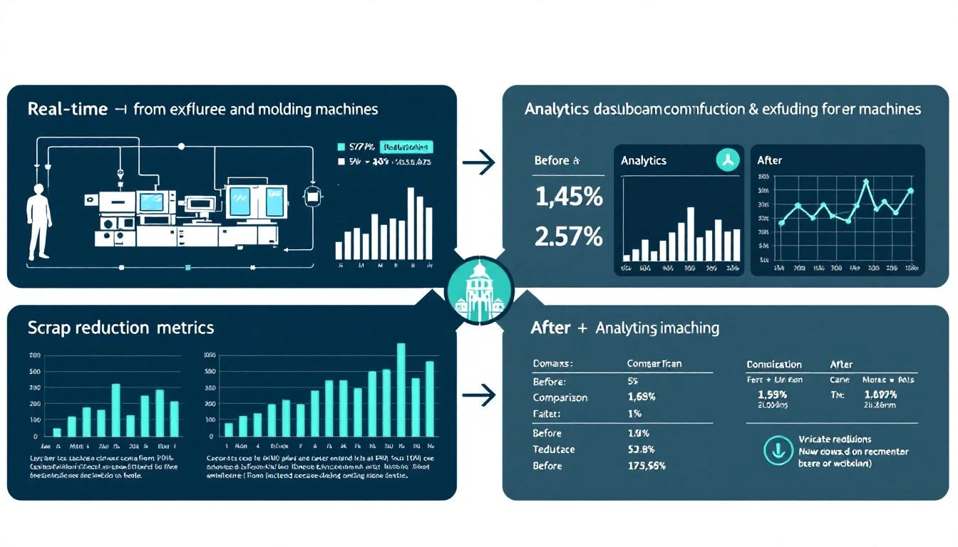 Data flow architecture from extruders and molding machines through edge devices to analytics platform