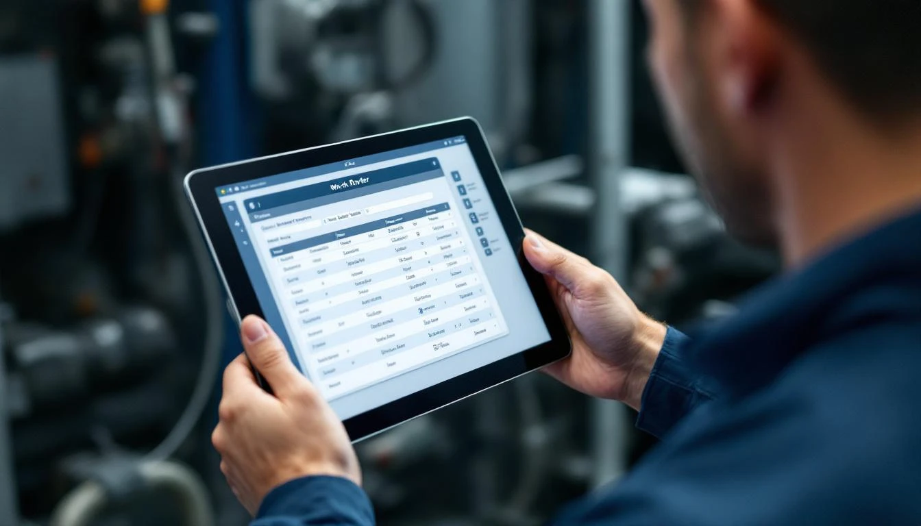 Maintenance technician checking equipment with digital work order