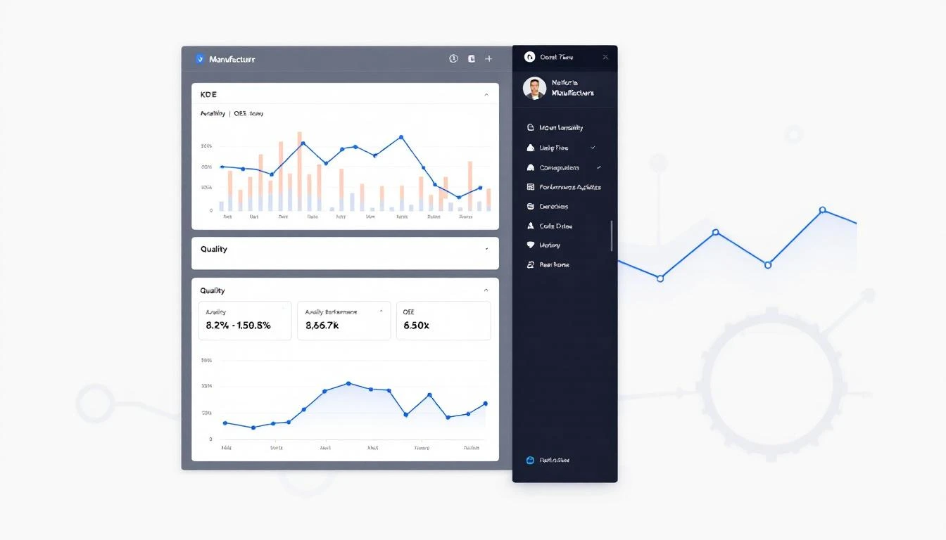 Manufacturing analytics dashboard with KPIs and trend charts