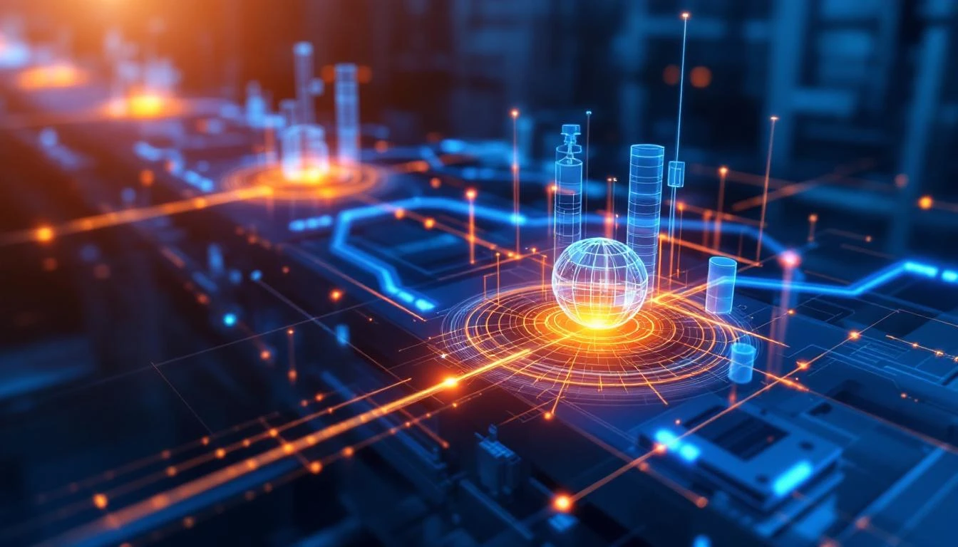 Manufacturing production line with digital twin overlay showing bottleneck detection