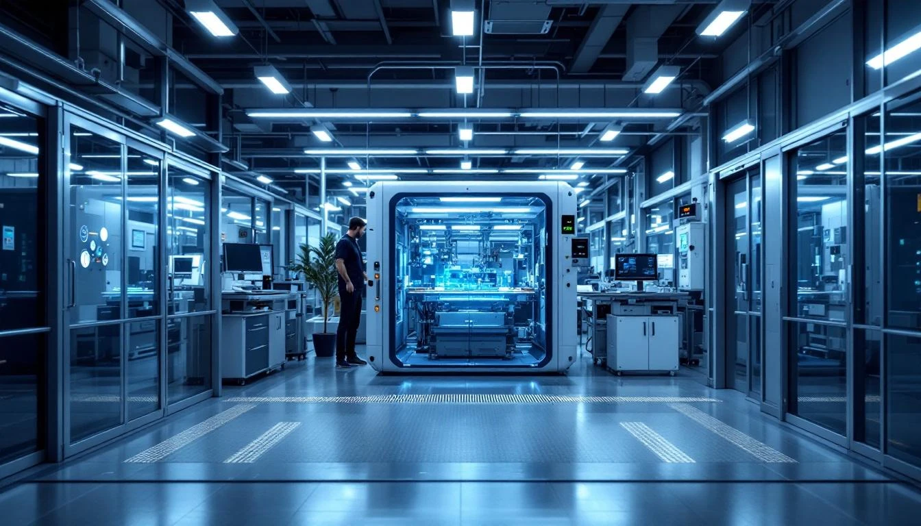 Small manufacturing facility with modern IoT monitoring on production equipment