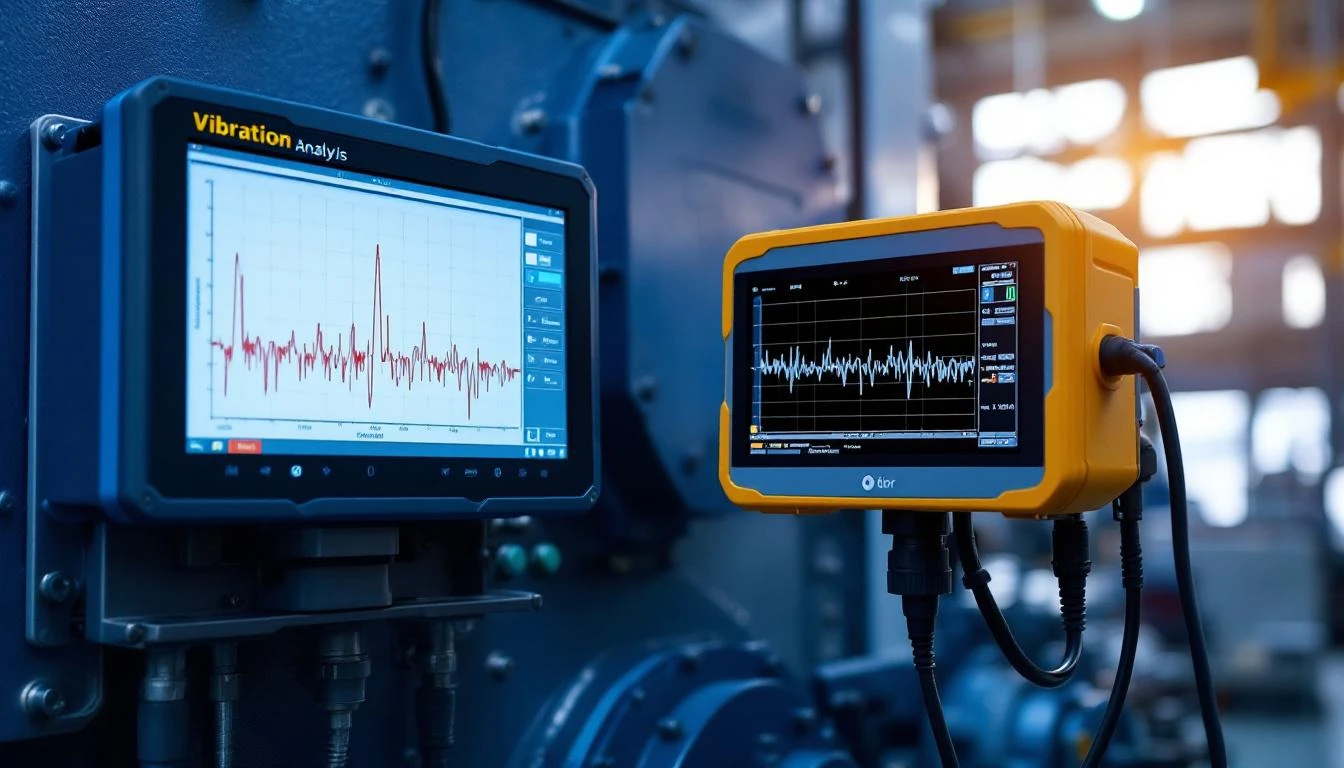 Vibration analysis sensors on industrial rotating equipment with frequency spectrum