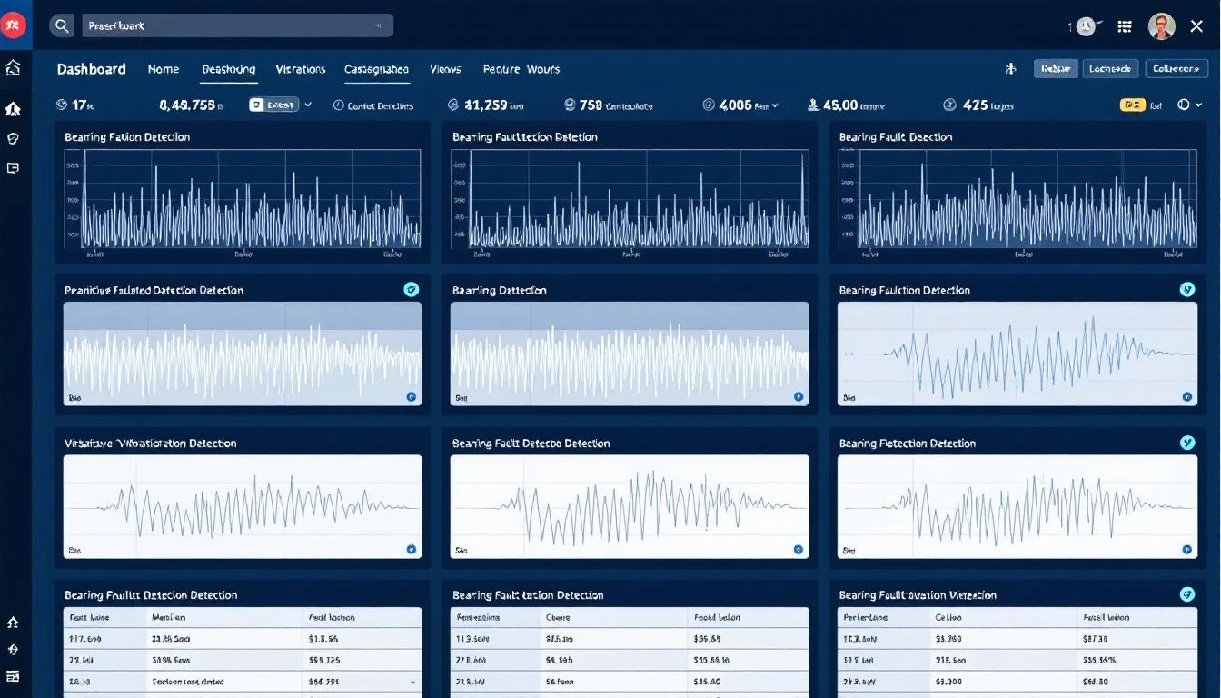 Predictive maintenance vibration monitoring dashboard with bearing fault alerts